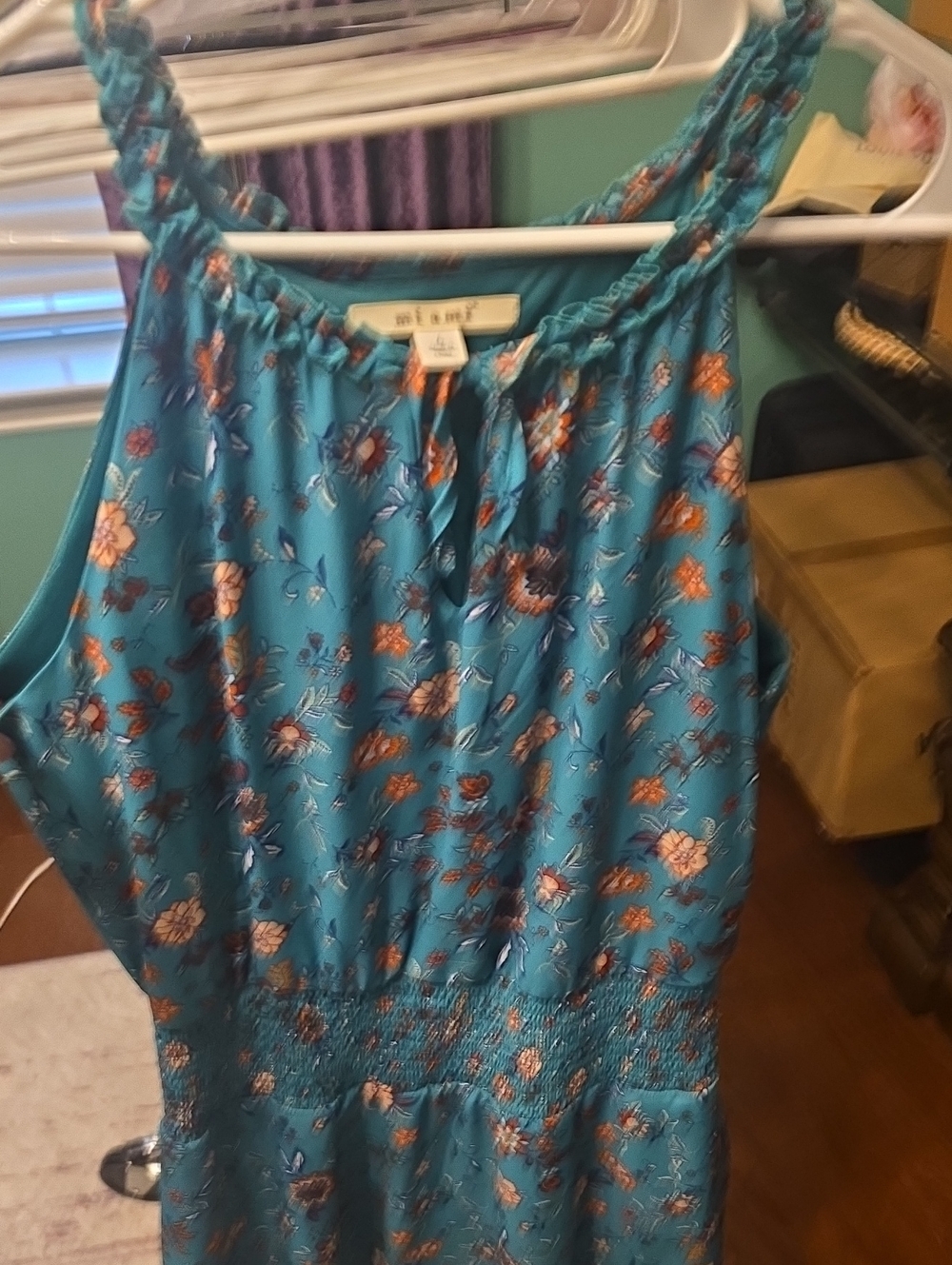 miami Teal Floral Braided-Strap Camisole